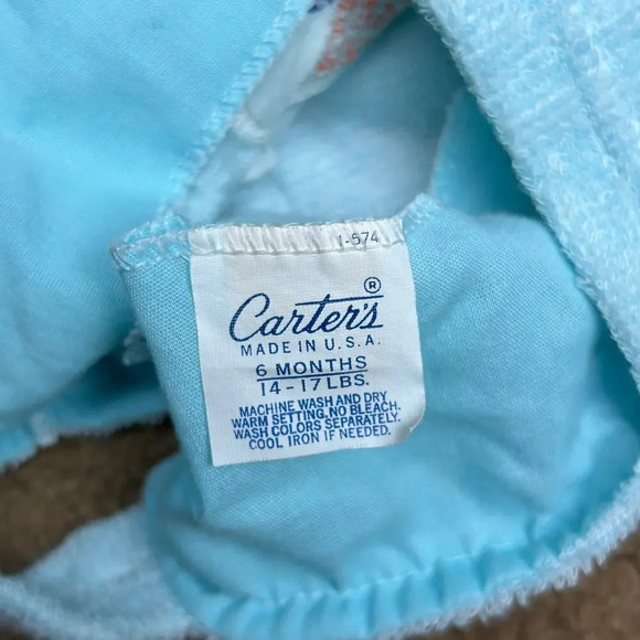 Vintage 70's Carter's Duck Bodysuit Blue Terry Terrycloth Baby Infant 6 Months - Picture 4 of 5